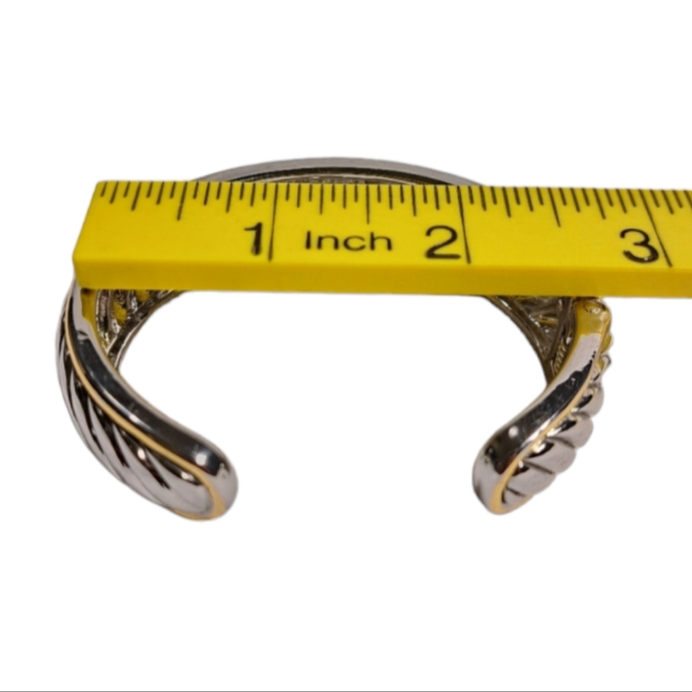 Silver & Gold Tone Style Cable Women's Open Cuff Bracelet - Picture 11 of 16